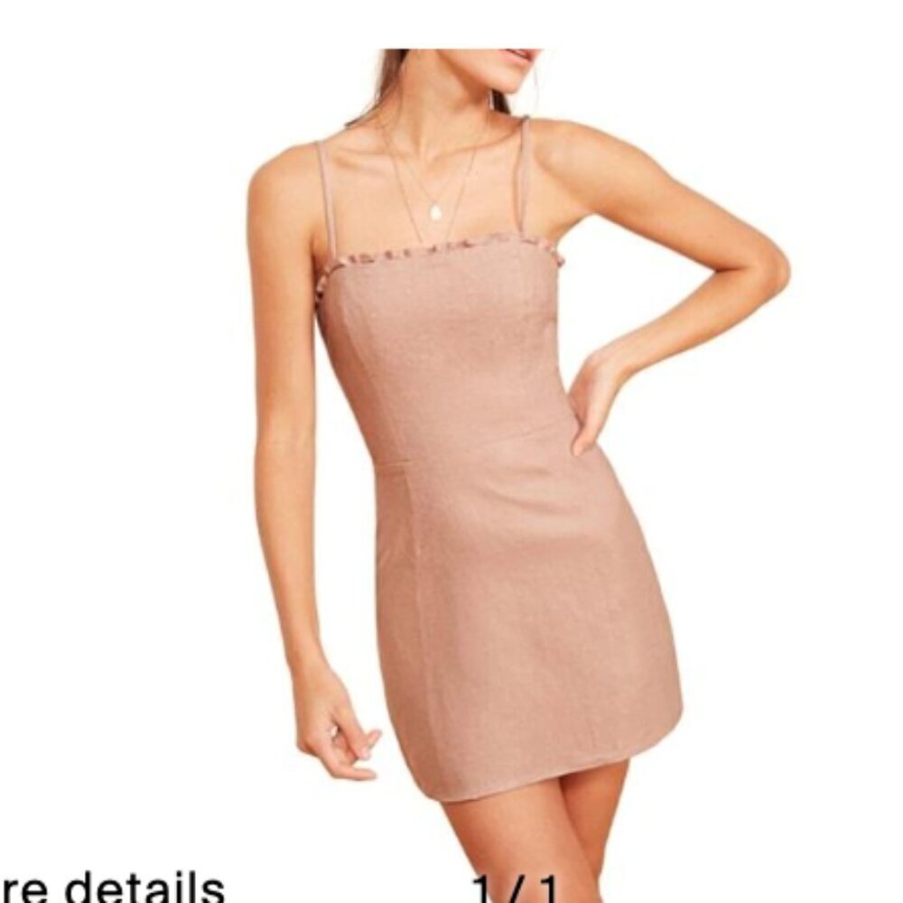 REFORMATION Ava Ruffle Linen Minidress Serenade Pink Spaghetti Strap Dress 12